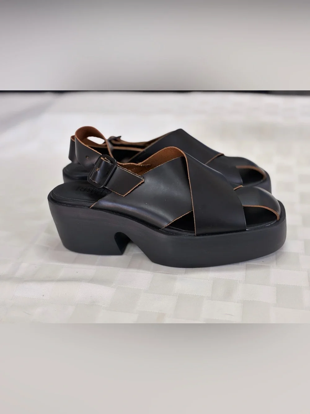 Camper Black Platform Slingback Sandals with Cross-Strap Upper